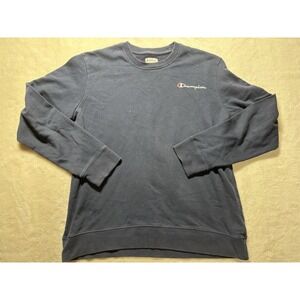 Champion Solid Blue Crew Neck Sweatshirt Vintage Large